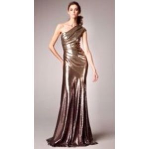Gold metallic Donna Karan gown, size 6